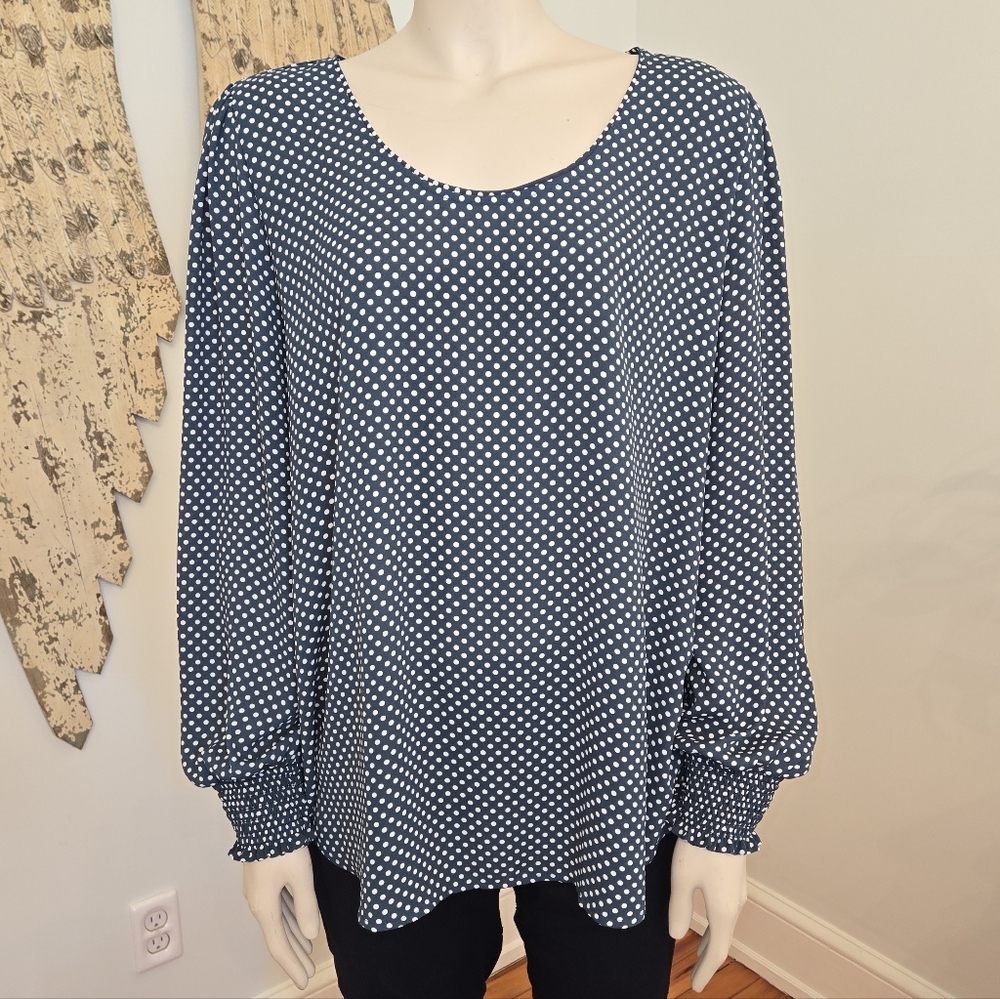 LOFT Hunter Green Blouse With White Polka Dots Size XL